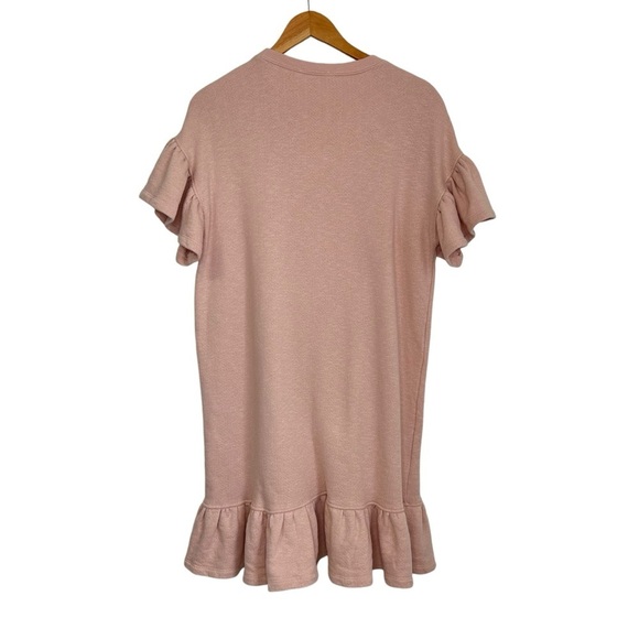 Ulla Johnson Womens Ruffle Sleeve Hem Dress Sz Medium Rose Washed Terry Knit - Picture 4 of 8